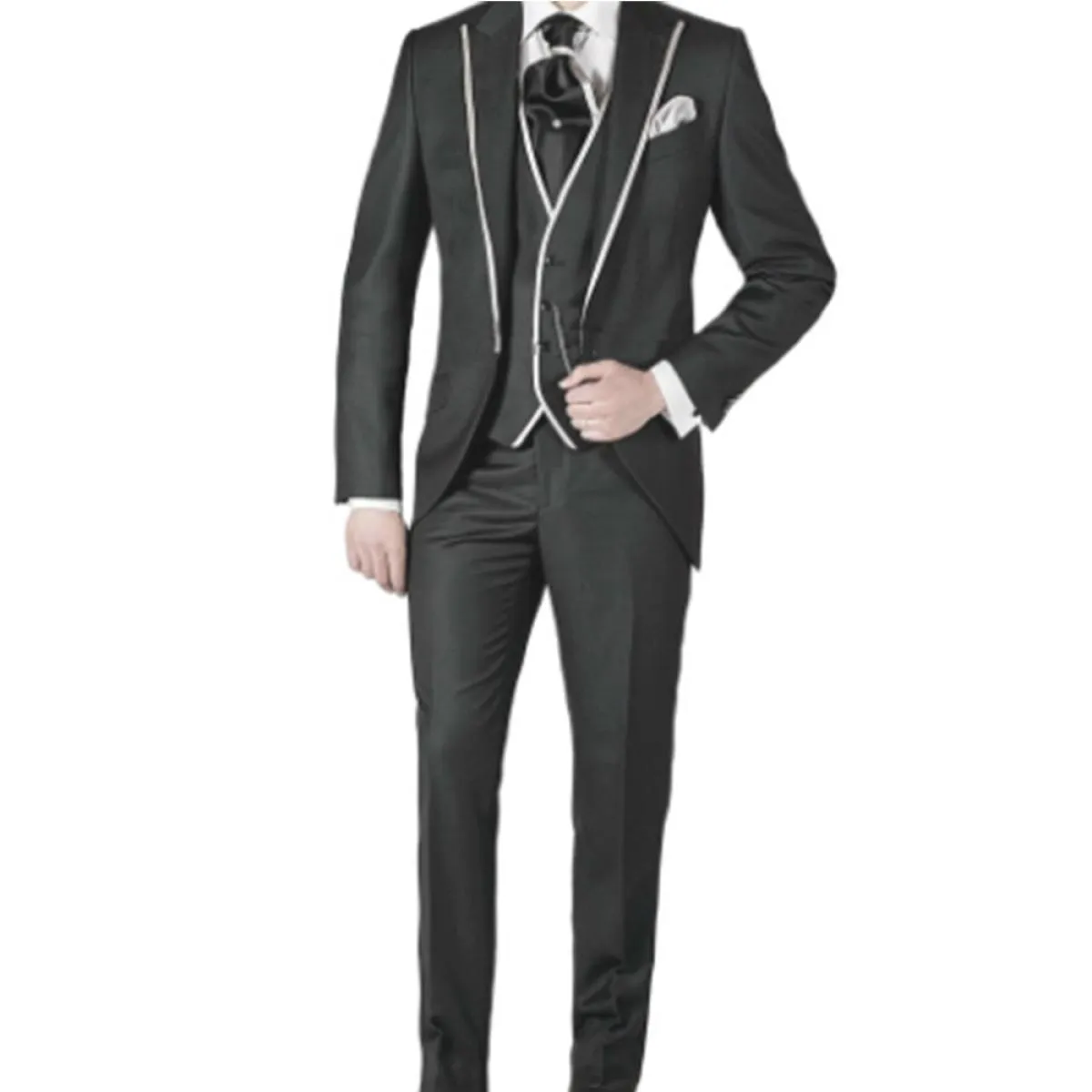 Uomo nero abiti firmati matrimonio sposo cena (giacca + gilet + pantaloni) blazer verde hombre