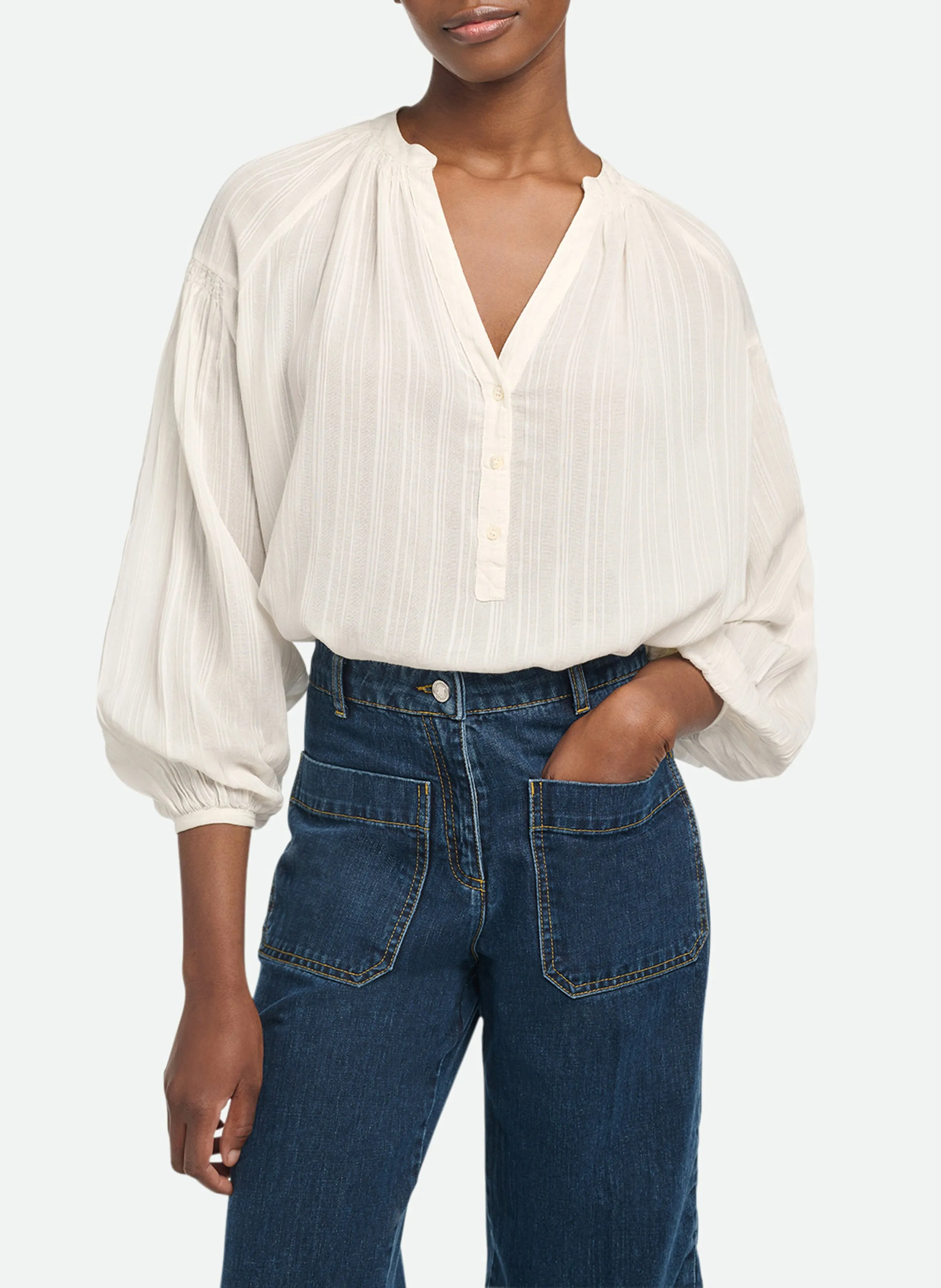  VANESSA BRUNO   NIPOA - Blusa collo serafino in voile di cotone | Bianco