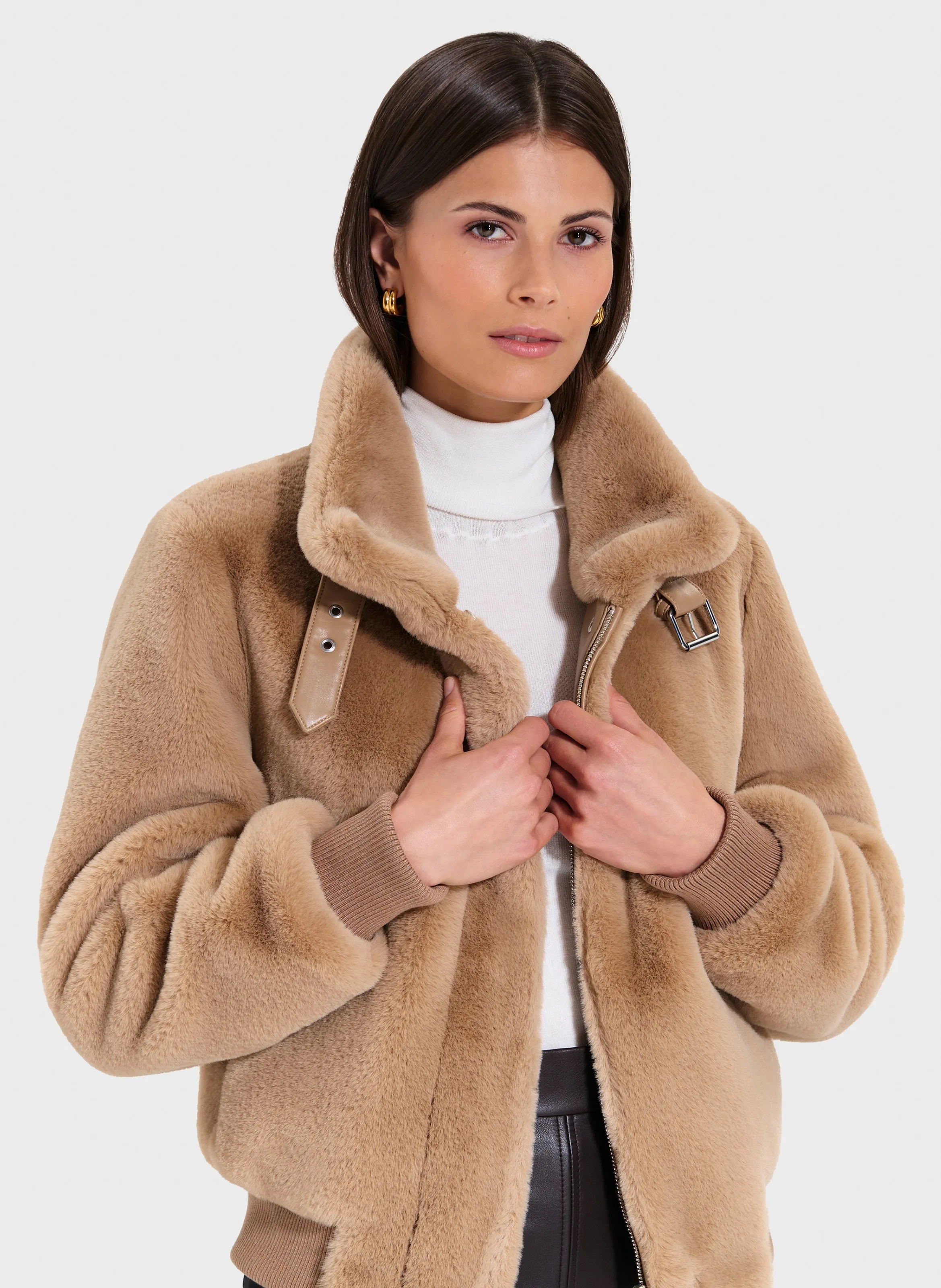  ZAPA   VALOU - Giacca con collo alto effetto pelliccia | Beige