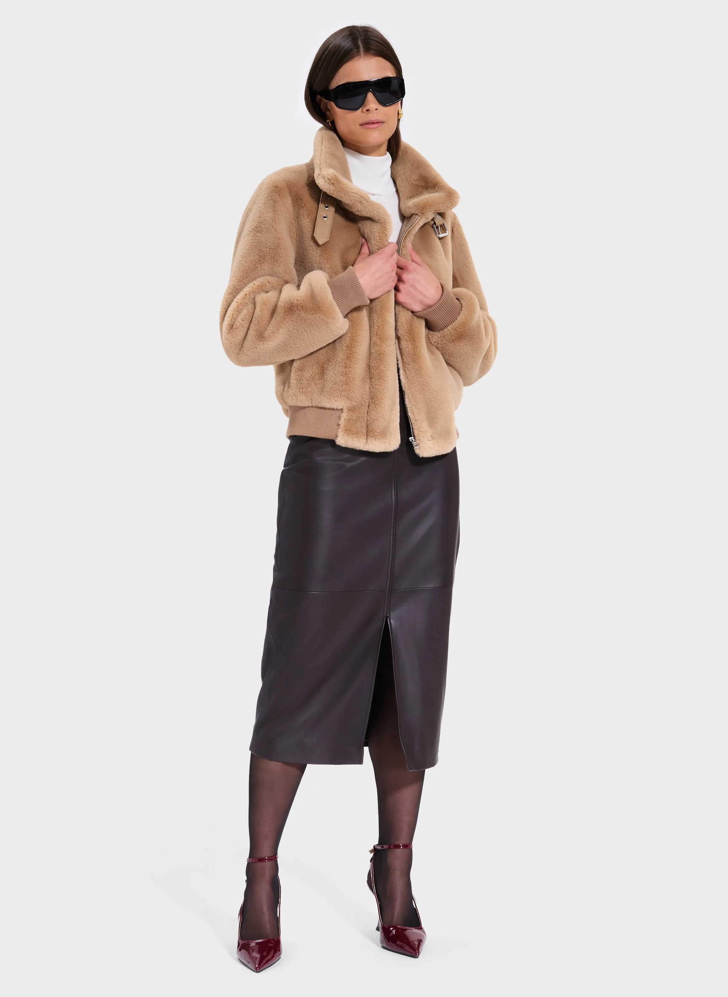  ZAPA   VALOU - Giacca con collo alto effetto pelliccia | Beige